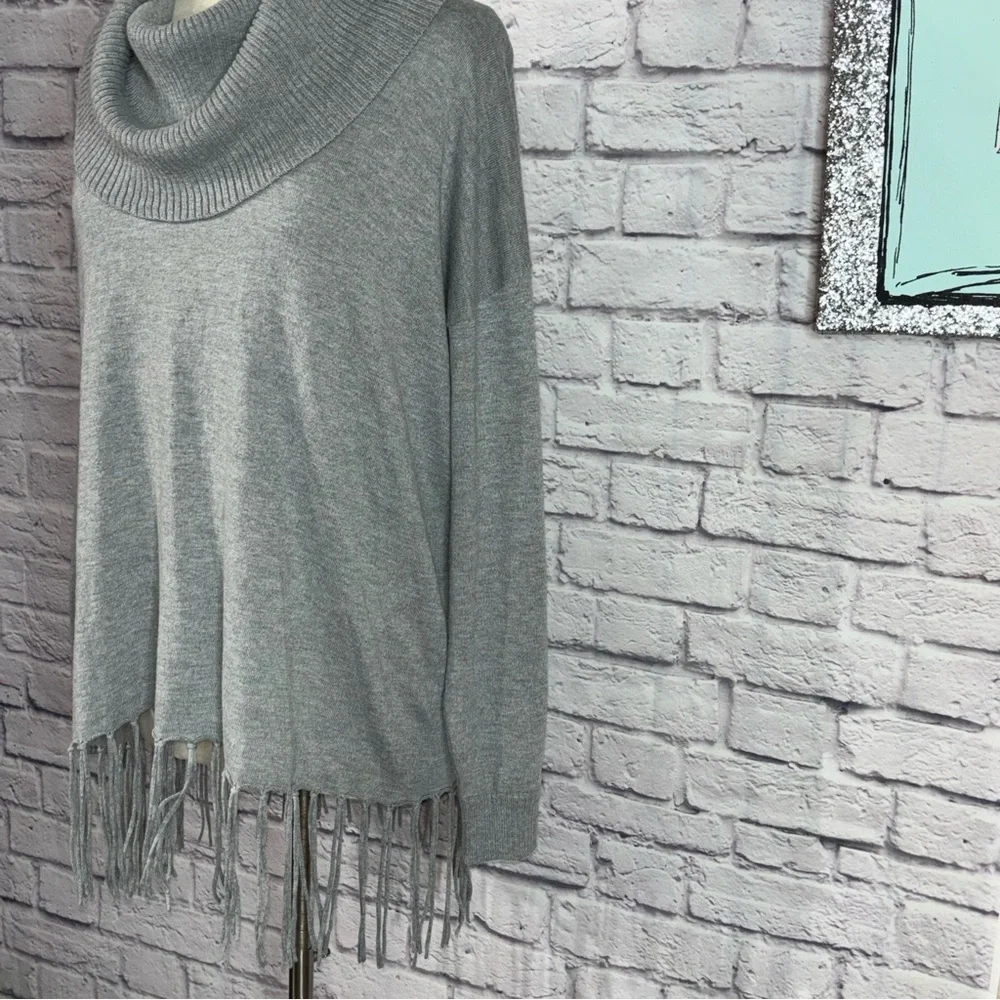 Michael Kors Cowl Neck Fringe Hem Sweater Pearl Heather Gray Size L